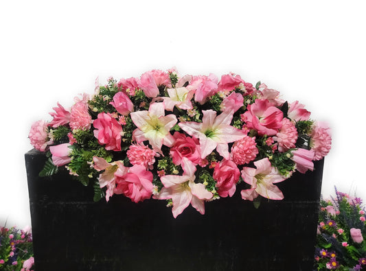 Large Headstone Saddle Spring, Pink Cemetery Flowers, Grave Saddle, Double Headstone Flowers