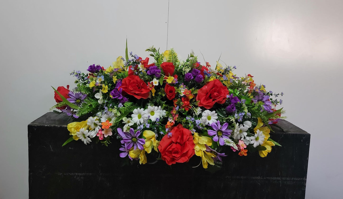 Spring Cemetery Saddle Large 30"  Spring Flowers Wildflowers Headstone Grave Saddle Memorial Flowers