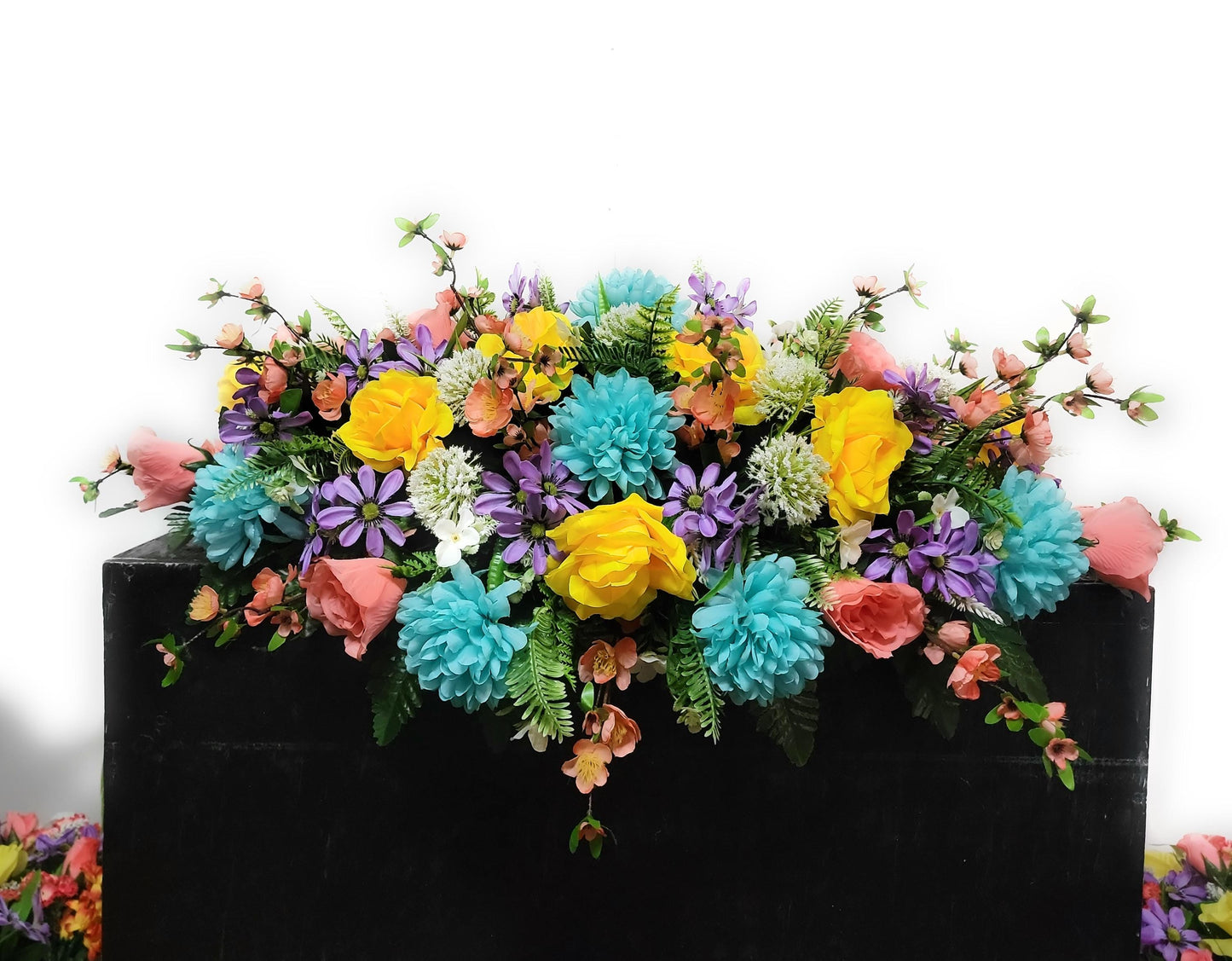 Premium XL Cemetery Saddle,  Spring Cemetery Flowers,  Double Headstone Flowers, Easter Cemetery Flowers
