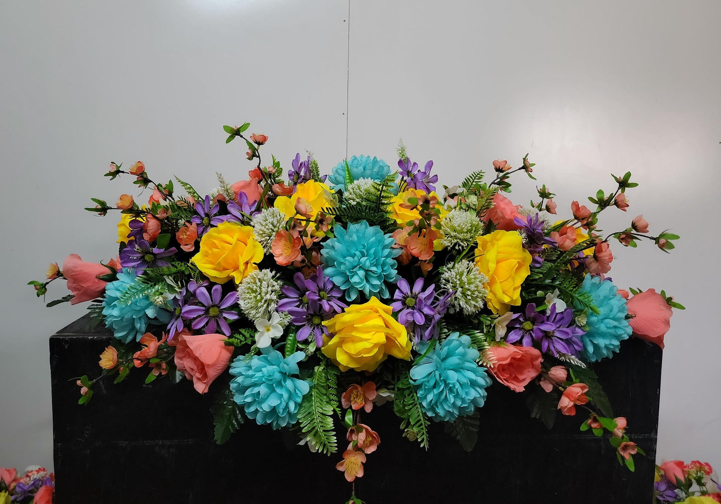 Premium XL Cemetery Saddle,  Spring Cemetery Flowers,  Double Headstone Flowers, Easter Cemetery Flowers