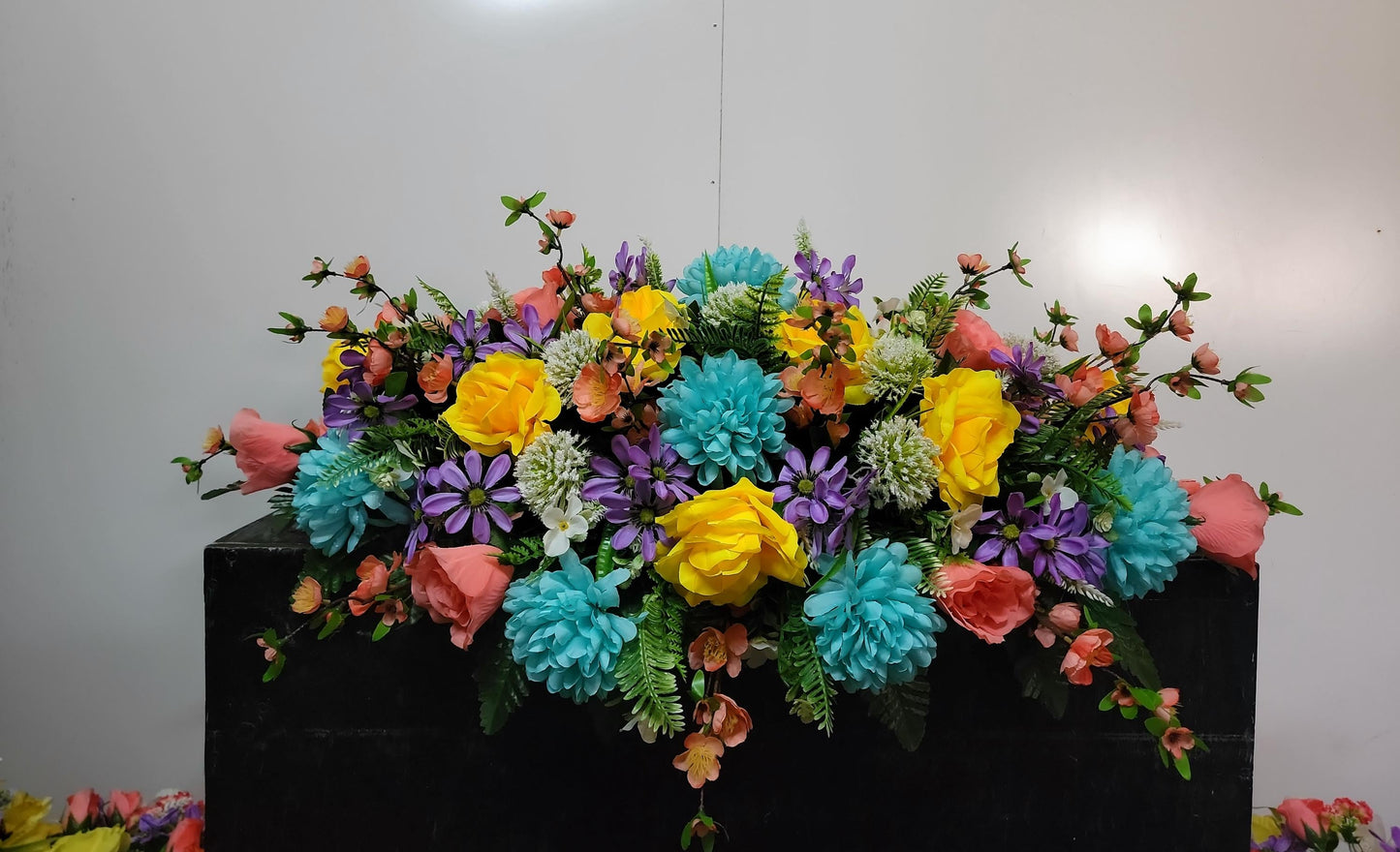 Premium XL Cemetery Saddle,  Spring Cemetery Flowers,  Double Headstone Flowers, Easter Cemetery Flowers