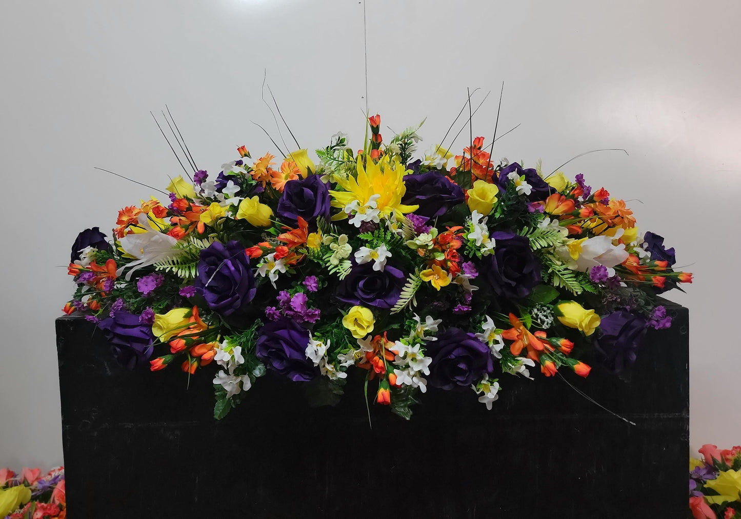 Premium 37" Spring Cemetery Saddle  Gravestone Flowers Purple  Roses Headstone Cemetery Saddle Large Headstone Saddle Flowers