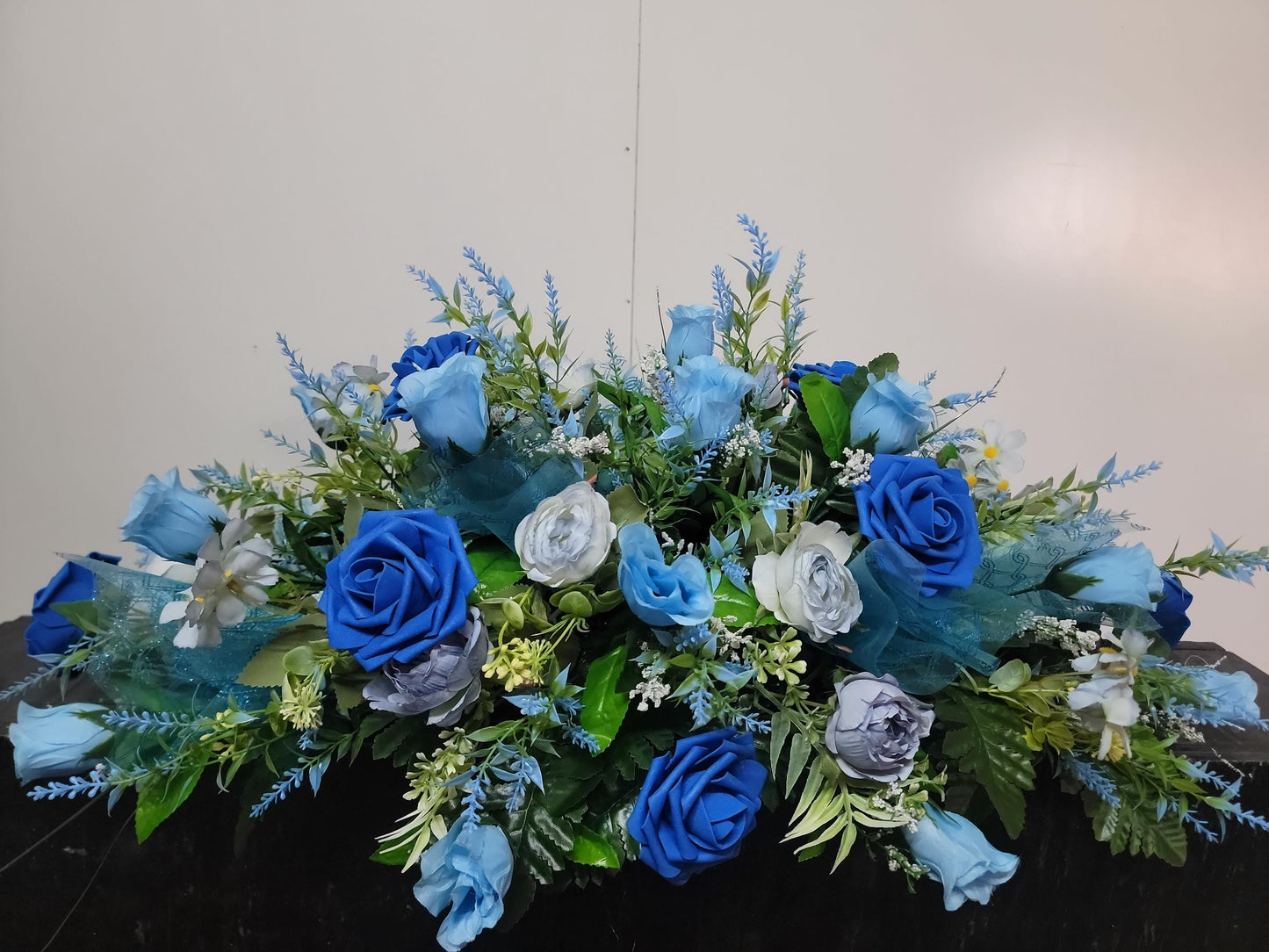 Blue rose Cemetery Saddle,  sons Headstone Flowers Grave Saddle Father  Memorial Flowers for Grave