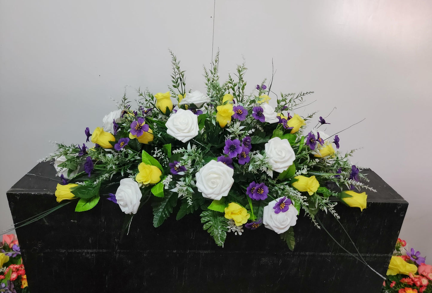 Spring Wildflower Cemetery Purple White Headstone Flowers Grave Saddle , Easter Cemetery Flowers