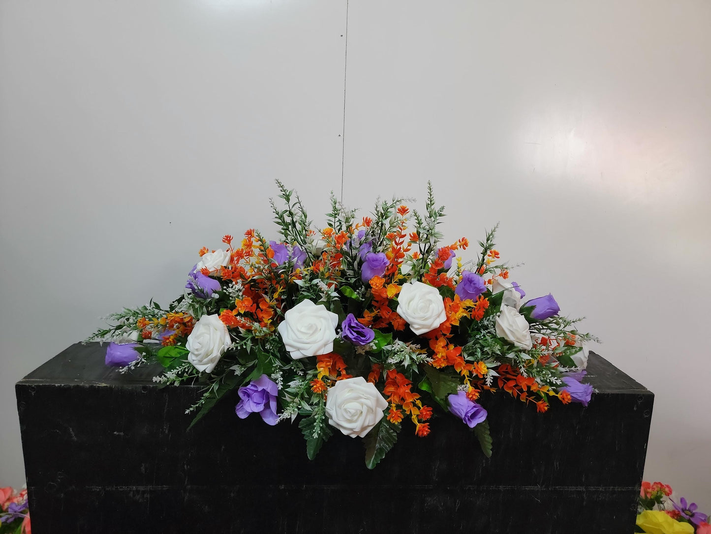 Lavender and orange Wildflower Cemetery Saddle Headstone Flowers Grave Saddle Easter Flowers