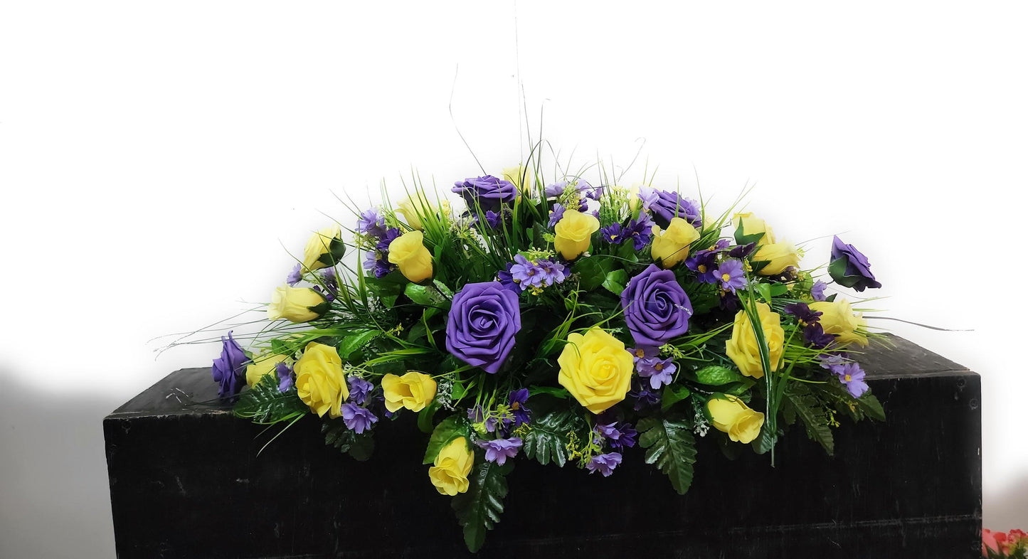 Spring Wildflower Cemetery Purple White Headstone Flowers Grave Saddle , Easter Cemetery Flowers