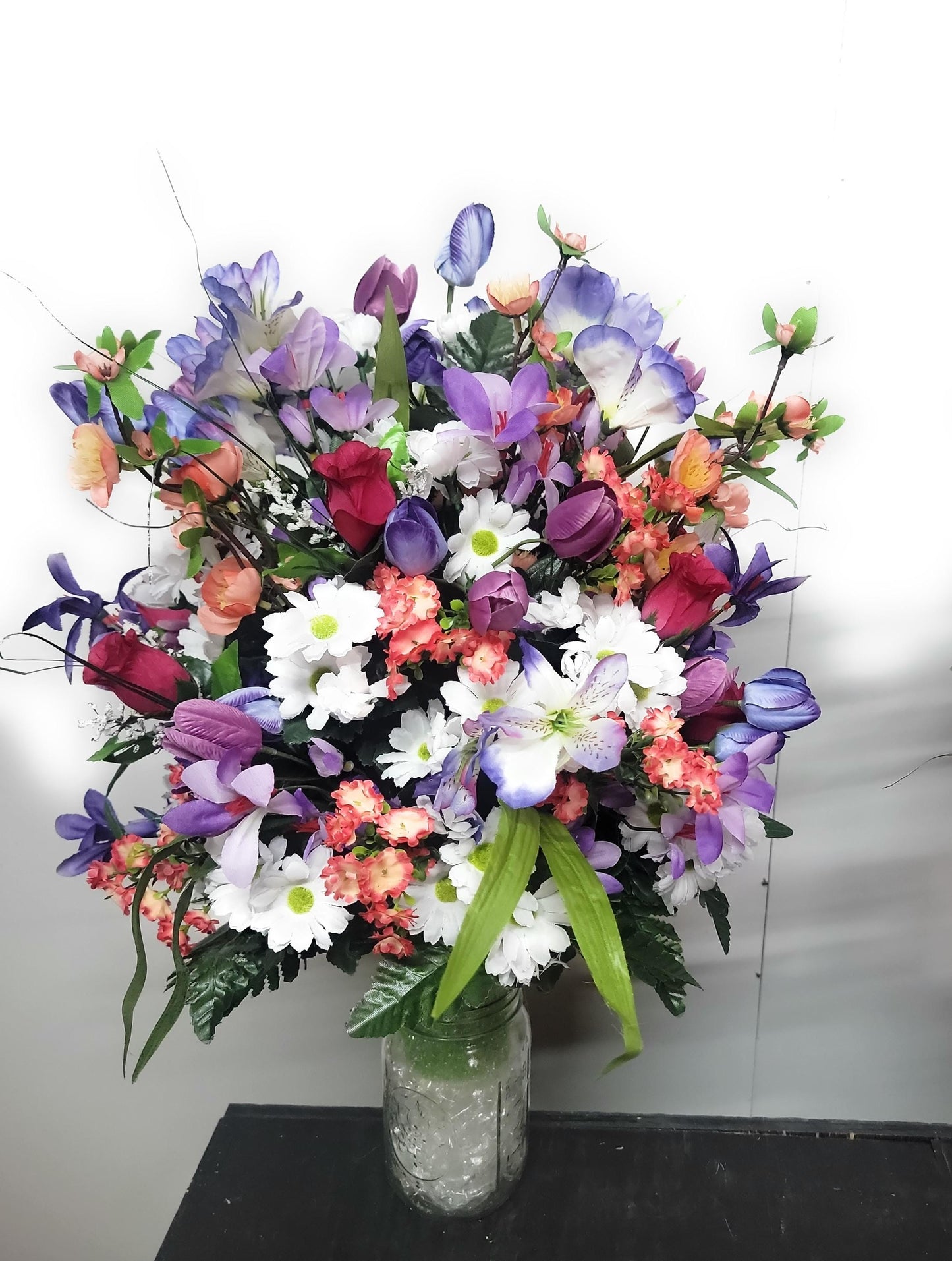 Extra Full Wildflower Vase for Grave, Cemetery Vase Flowers , Spring Cemetery Flowers,  Easter Decoration