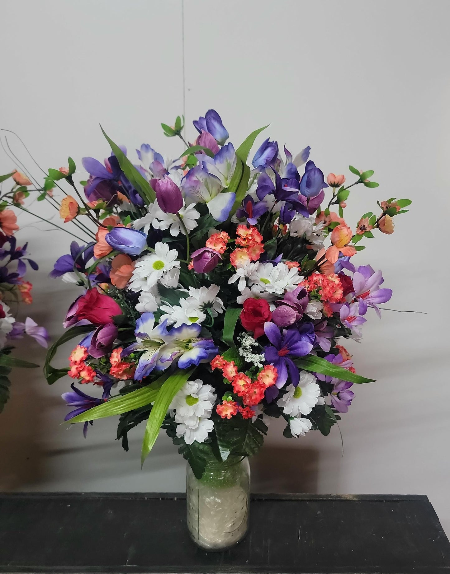 Extra Full Wildflower Vase for Grave, Cemetery Vase Flowers , Spring Cemetery Flowers,  Easter Decoration