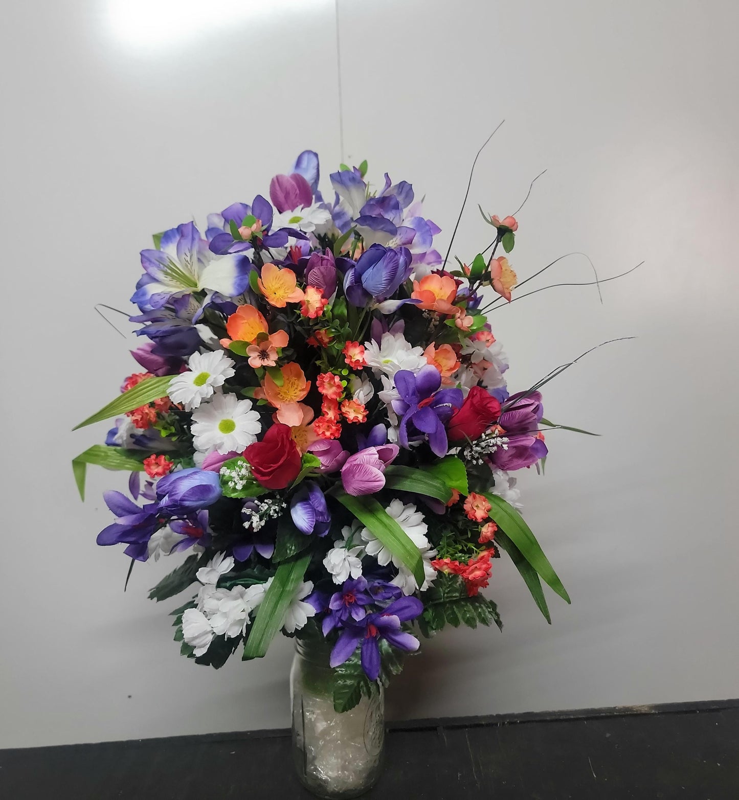 Extra Full Wildflower Vase for Grave, Cemetery Vase Flowers , Spring Cemetery Flowers,  Easter Decoration