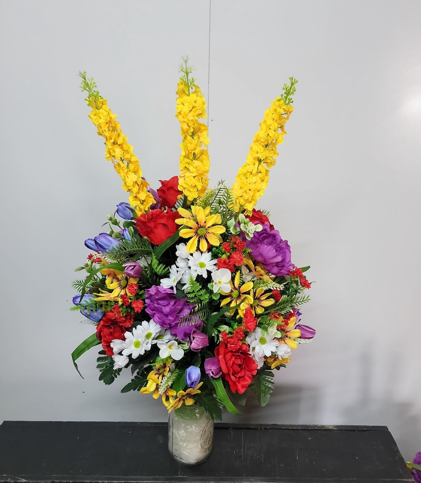 26" Large Wildflower Cemetery Vase Flowers Spring Memorial Flowers by Southern Edge Style Realistic Cemetery Faux Flowers