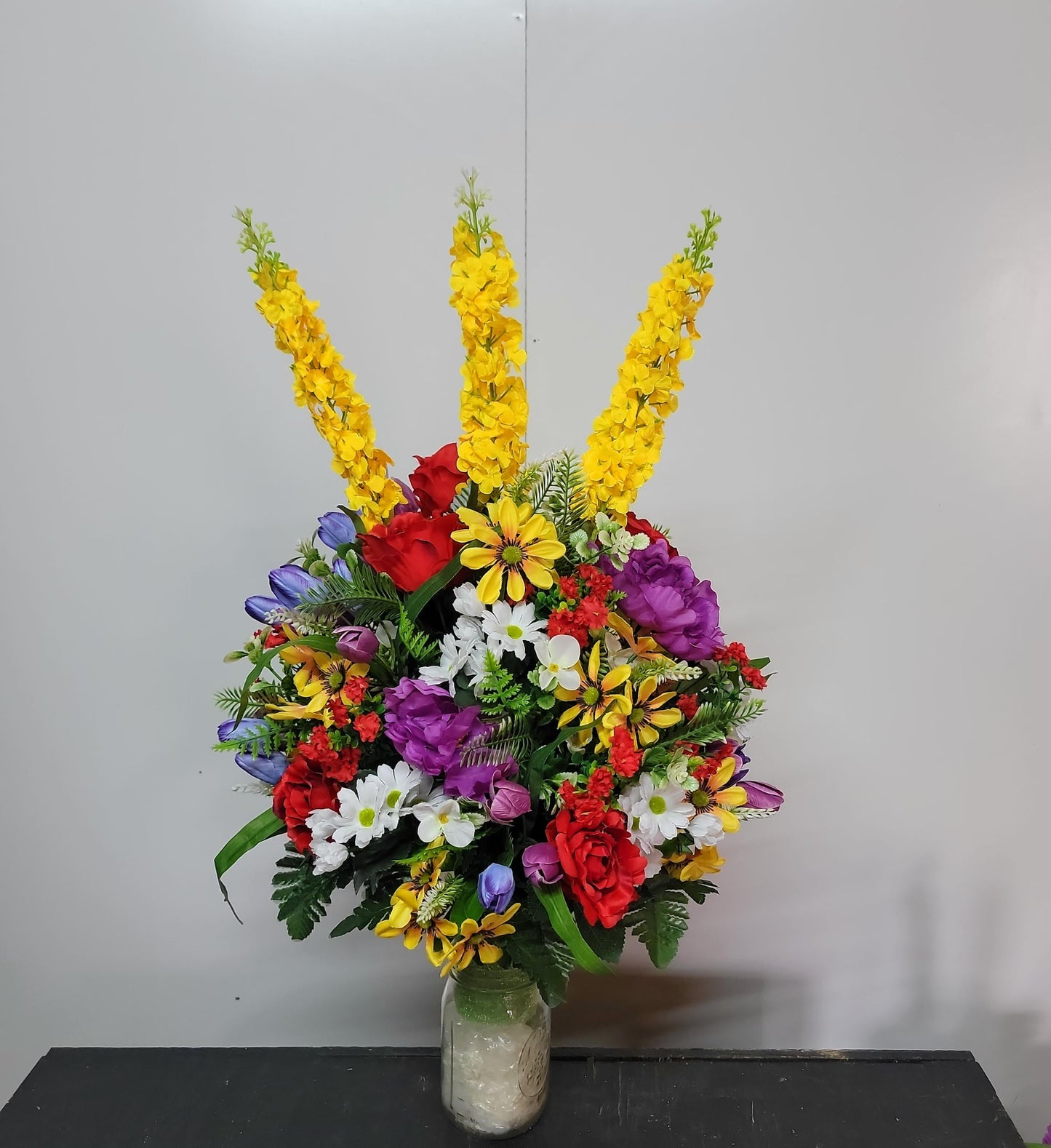 26" Large Wildflower Cemetery Vase Flowers Spring Memorial Flowers by Southern Edge Style Realistic Cemetery Faux Flowers