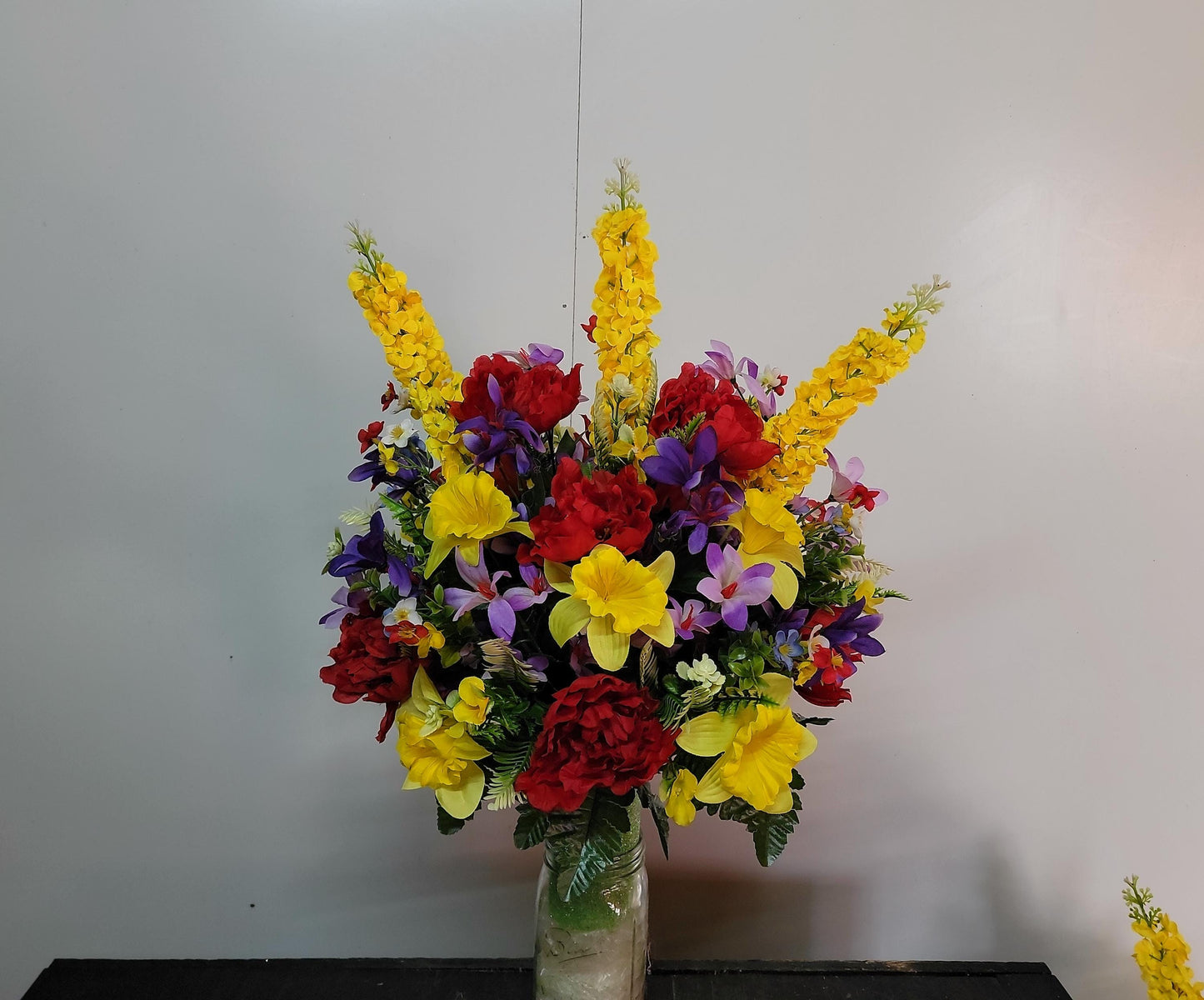Large Spring Cemetery Vase Flowers Spring Memorial Flowers by Southern Edge Style , Daffodils with wildflowers