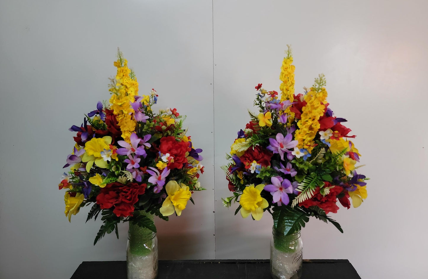 Large Spring Cemetery Vase Flowers Spring Memorial Flowers by Southern Edge Style , Daffodils with wildflowers