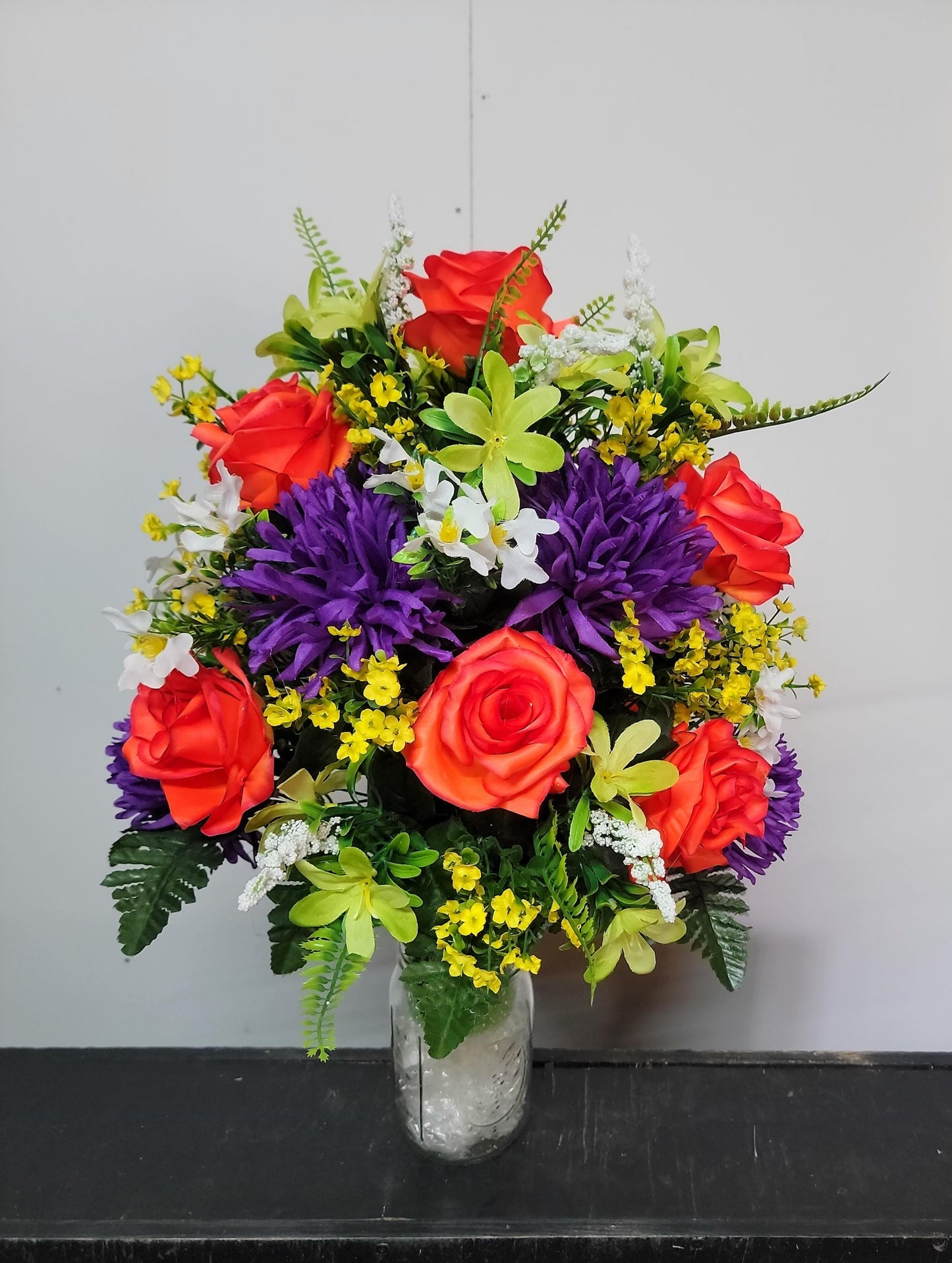 Premium Bright Beauty Rose Cemetery Vase Flowers , Spring Vase Flowers, Cemetery Vase Spring,