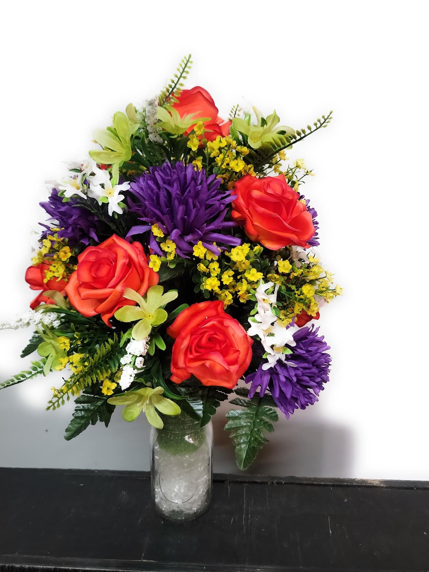 Premium Bright Beauty Rose Cemetery Vase Flowers , Spring Vase Flowers, Cemetery Vase Spring,