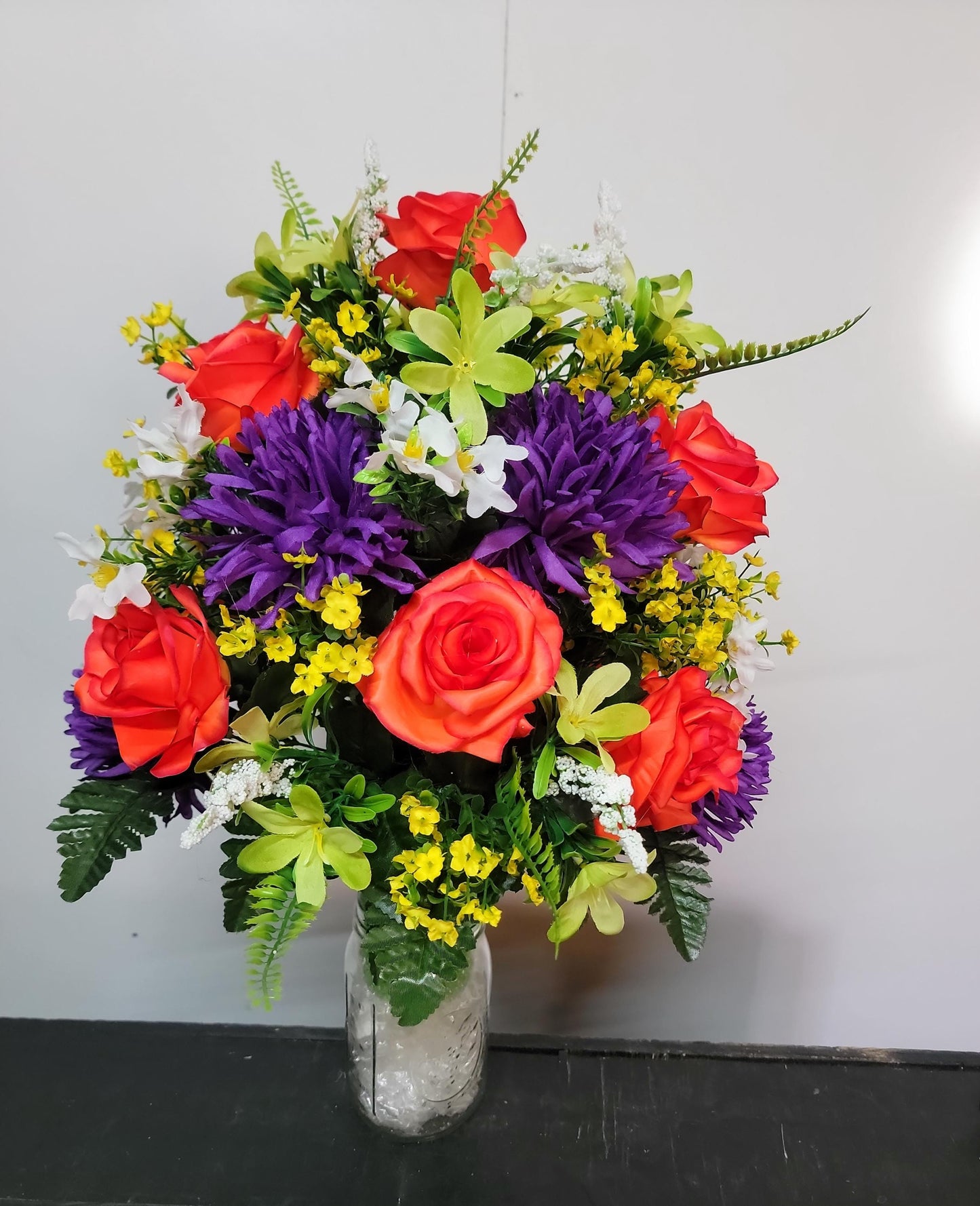 Premium Bright Beauty Rose Cemetery Vase Flowers , Spring Vase Flowers, Cemetery Vase Spring,