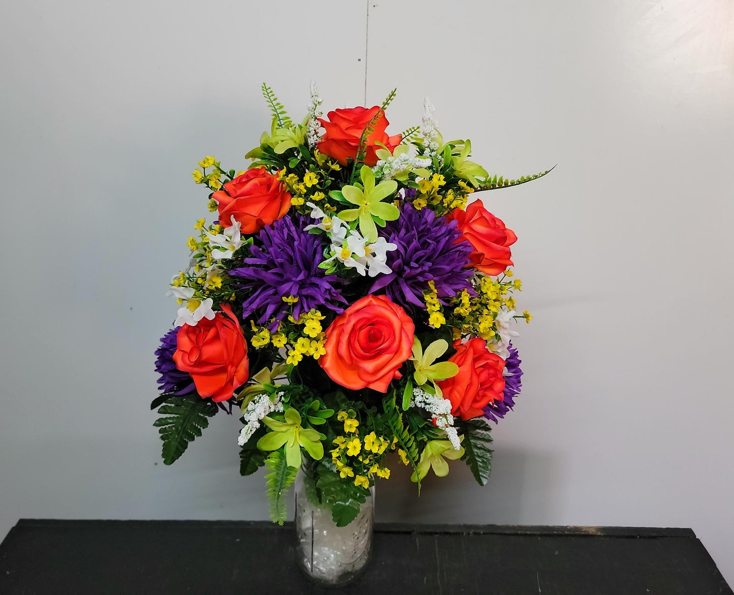 Premium Bright Beauty Rose Cemetery Vase Flowers , Spring Vase Flowers, Cemetery Vase Spring,