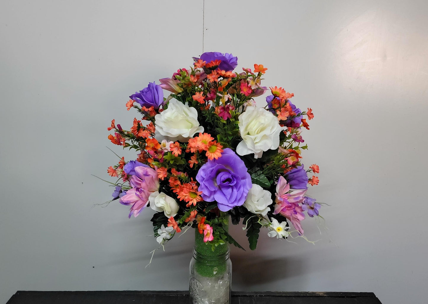 Cemetery Flowers Vase LavenderRoses Coral Wildflowers Spring Memorial Vase Grave Vase Cone Flowers Mother or Daughter cemetery