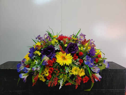 Extra Full  Wildflower Cemetery Saddle, Bright Colorful Spring headstone flowers, Memorial Flowers