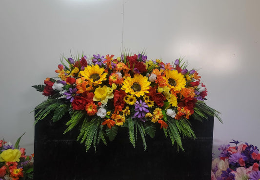 Spring Gravestone Saddle Flowers,  Mother's Day Flowers, Sunflowers Daisy Peonies Memorial Flower Headstone Saddle Extra Large Grave Blanket