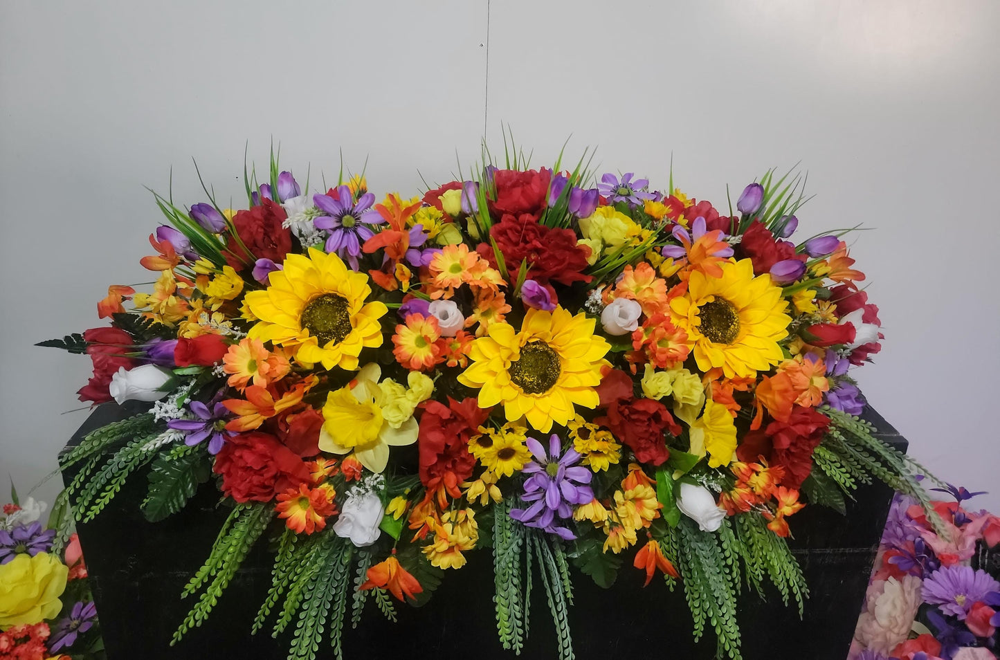 Spring Gravestone Saddle Flowers,  Mother's Day Flowers, Sunflowers Daisy Peonies Memorial Flower Headstone Saddle Extra Large Grave Blanket