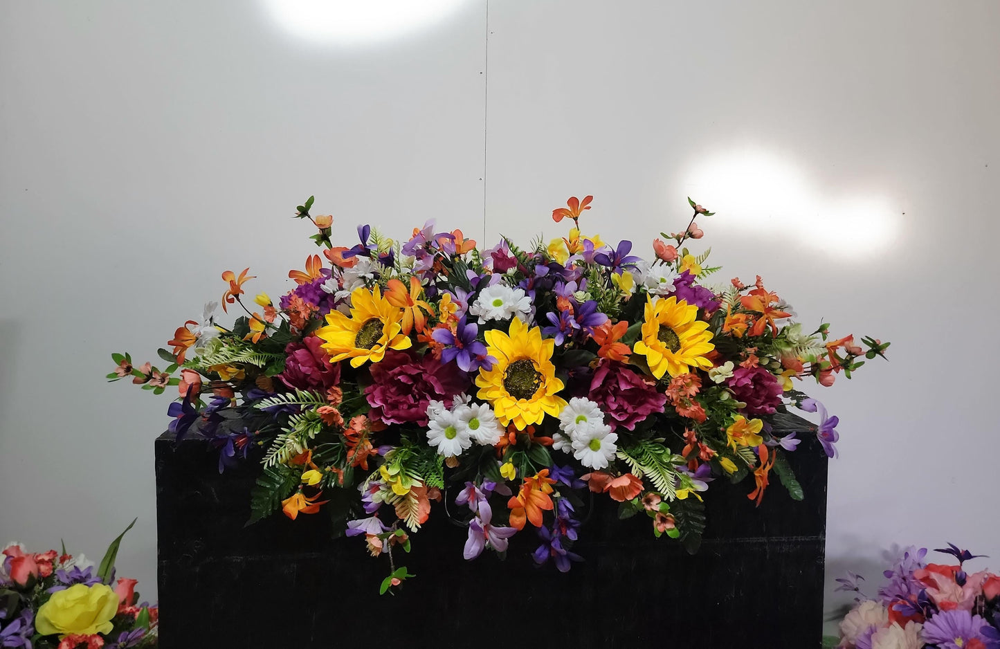 Sunflower Beauty Headstone Cemetery Saddle • Extra Large Headstone Flowers, • Spring Cemetery Flowers Grave Blanket