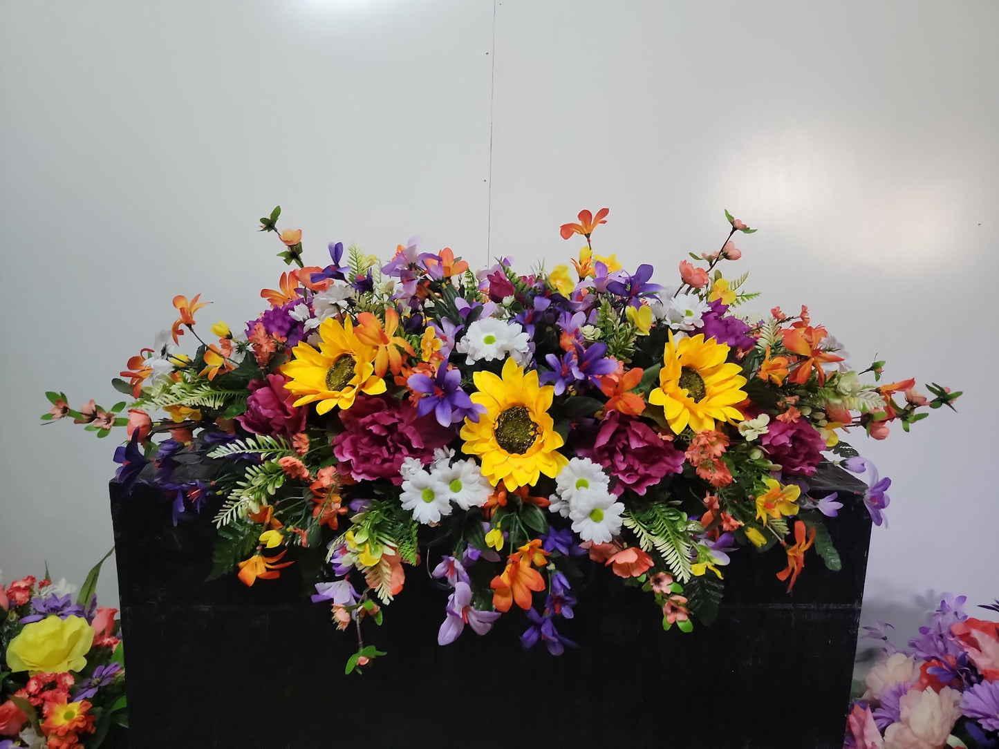 Sunflower Beauty Headstone Cemetery Saddle • Extra Large Headstone Flowers, • Spring Cemetery Flowers Grave Blanket