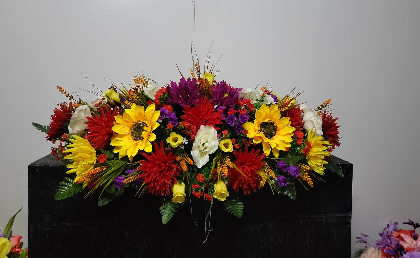 Spring Cemetery Saddle Large 36"  Spring Flowers Wildflowers Headstone Grave Saddle Memorial Flowers Spring Cemetery Flowers