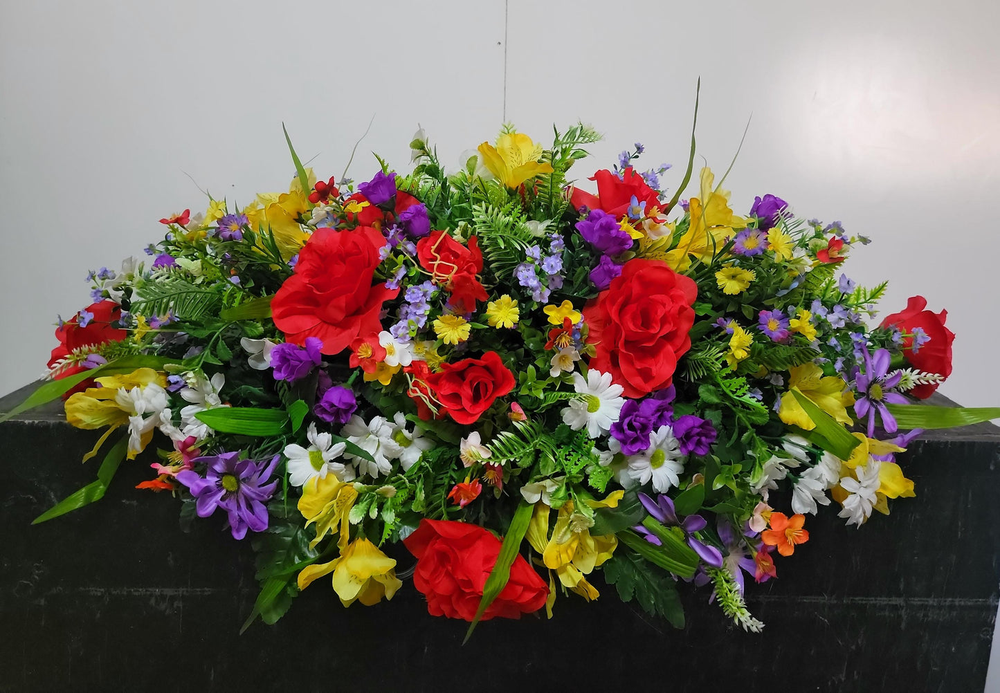 Spring Cemetery Saddle Large 30"  Spring Flowers Wildflowers Headstone Grave Saddle Memorial Flowers