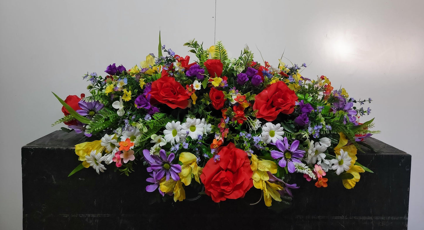 Spring Cemetery Saddle Large 30"  Spring Flowers Wildflowers Headstone Grave Saddle Memorial Flowers