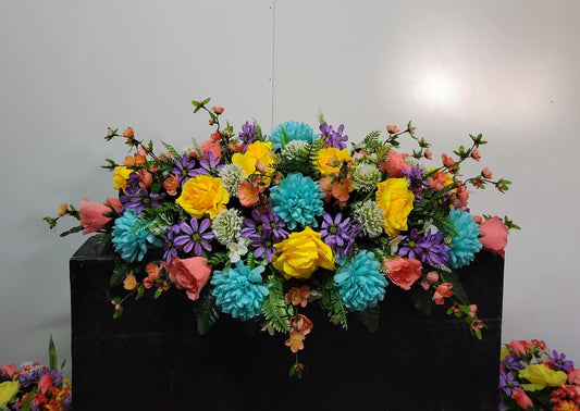 Premium XL Cemetery Saddle,  Spring Cemetery Flowers,  Double Headstone Flowers, Easter Cemetery Flowers