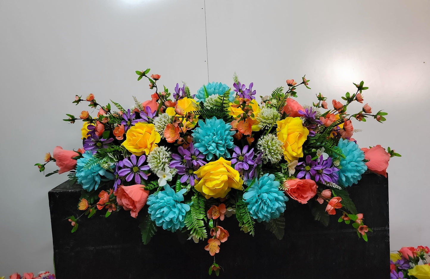 Premium XL Cemetery Saddle,  Spring Cemetery Flowers,  Double Headstone Flowers, Easter Cemetery Flowers