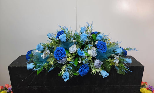 Blue rose Cemetery Saddle,  sons Headstone Flowers Grave Saddle Father  Memorial Flowers for Grave