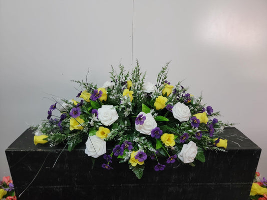 Spring Wildflower Cemetery Purple White Headstone Flowers Grave Saddle , Easter Cemetery Flowers
