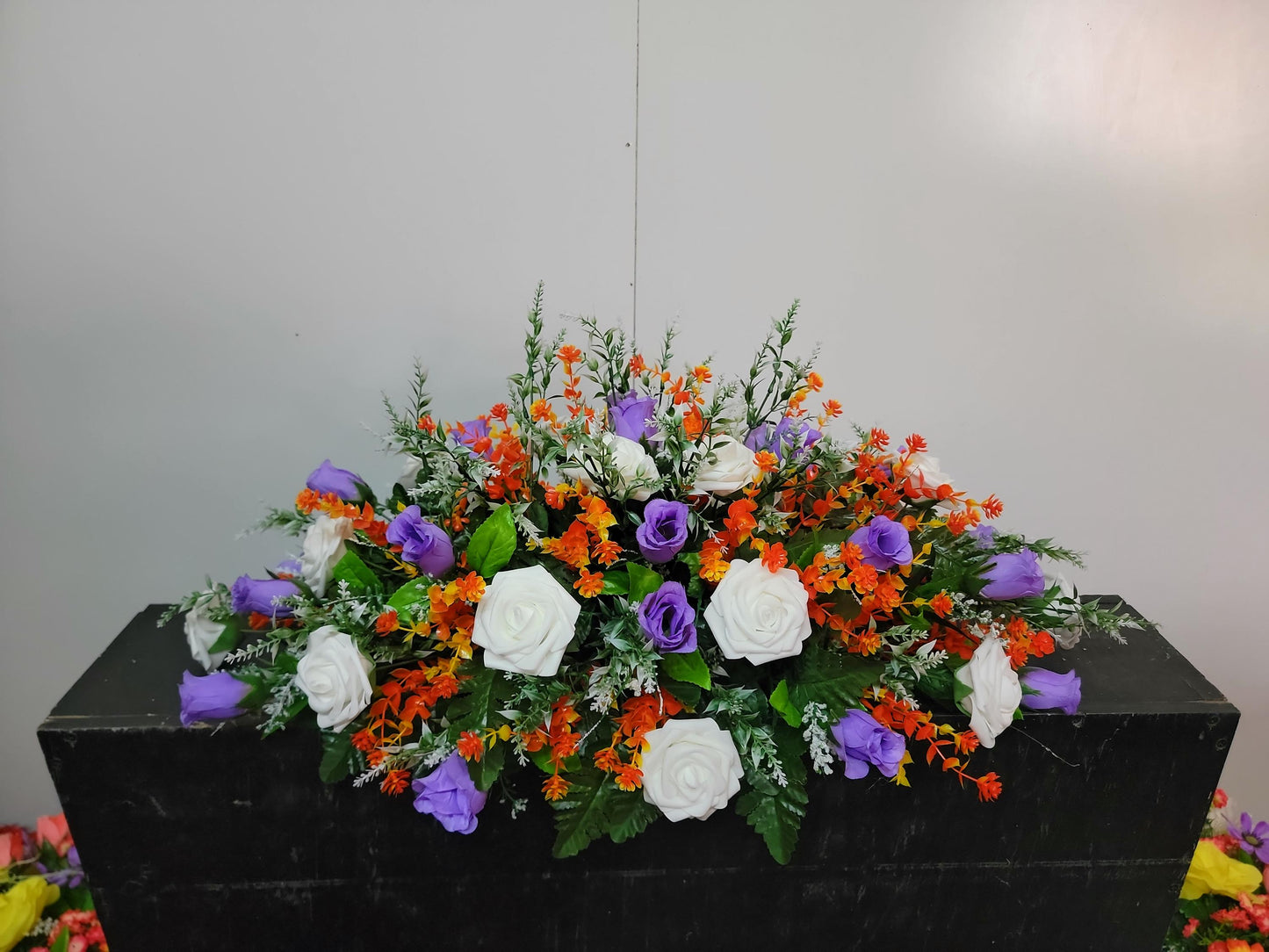 Lavender and orange Wildflower Cemetery Saddle Headstone Flowers Grave Saddle Easter Flowers
