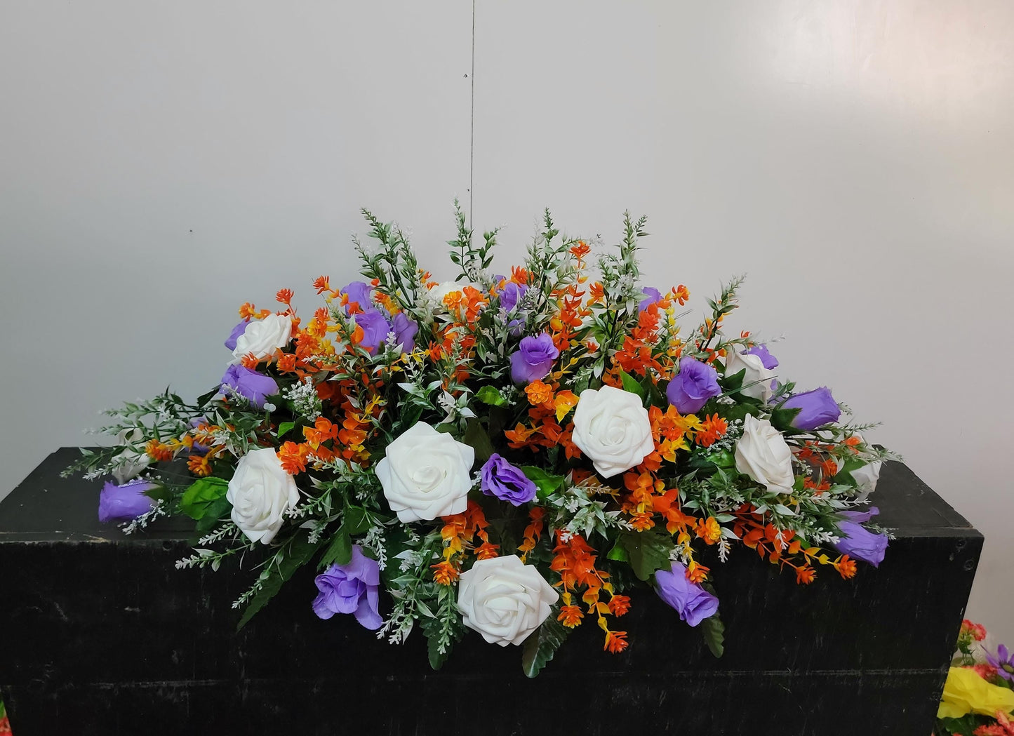 Lavender and orange Wildflower Cemetery Saddle Headstone Flowers Grave Saddle Easter Flowers