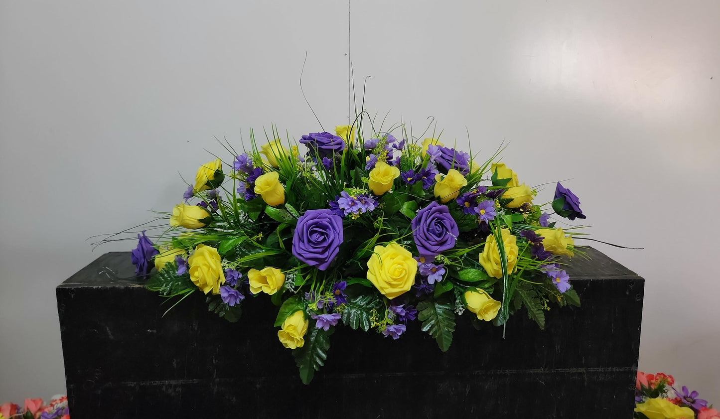 Spring Wildflower Cemetery Purple White Headstone Flowers Grave Saddle , Easter Cemetery Flowers