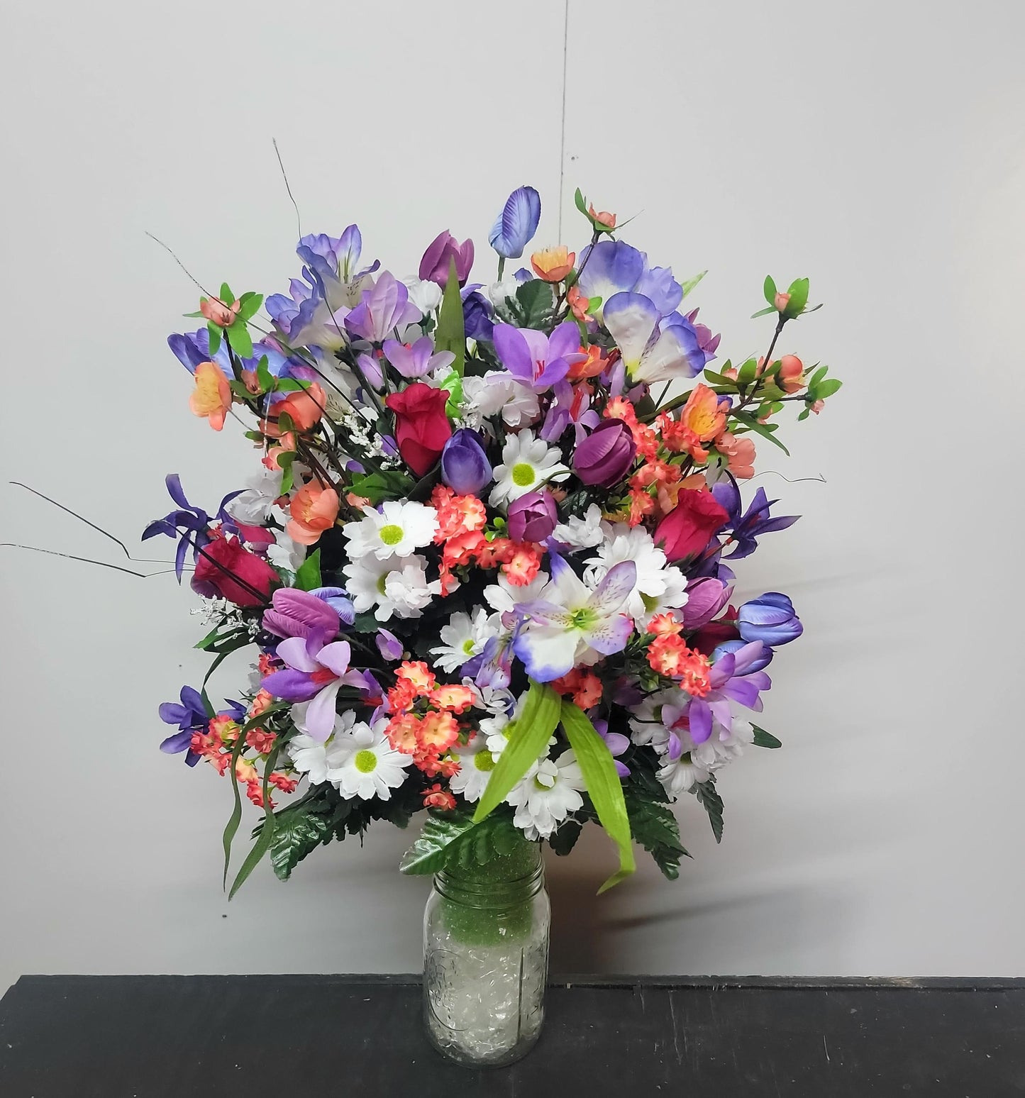 Extra Full Wildflower Vase for Grave, Cemetery Vase Flowers , Spring Cemetery Flowers,  Easter Decoration