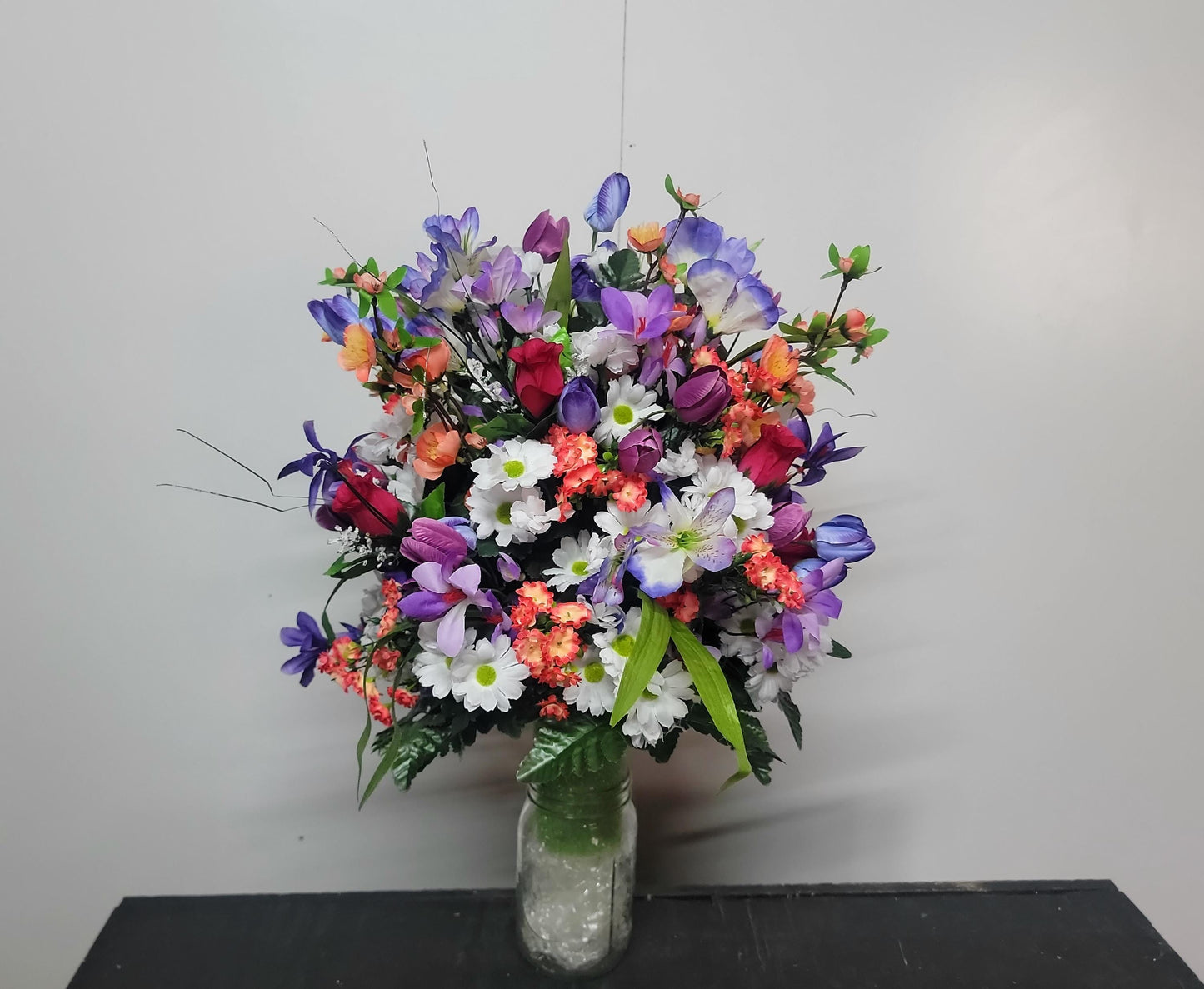 Extra Full Wildflower Vase for Grave, Cemetery Vase Flowers , Spring Cemetery Flowers,  Easter Decoration