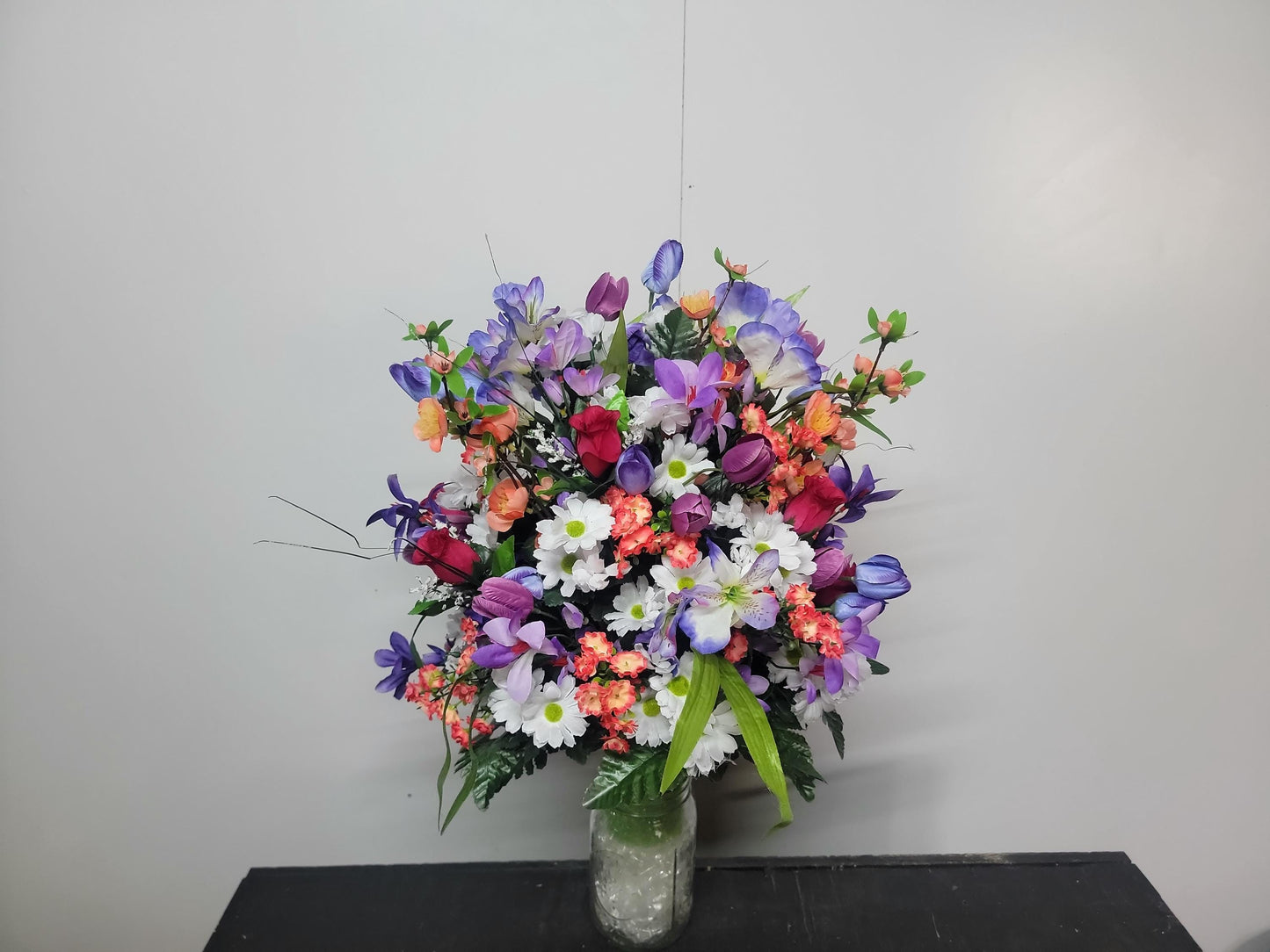 Extra Full Wildflower Vase for Grave, Cemetery Vase Flowers , Spring Cemetery Flowers,  Easter Decoration