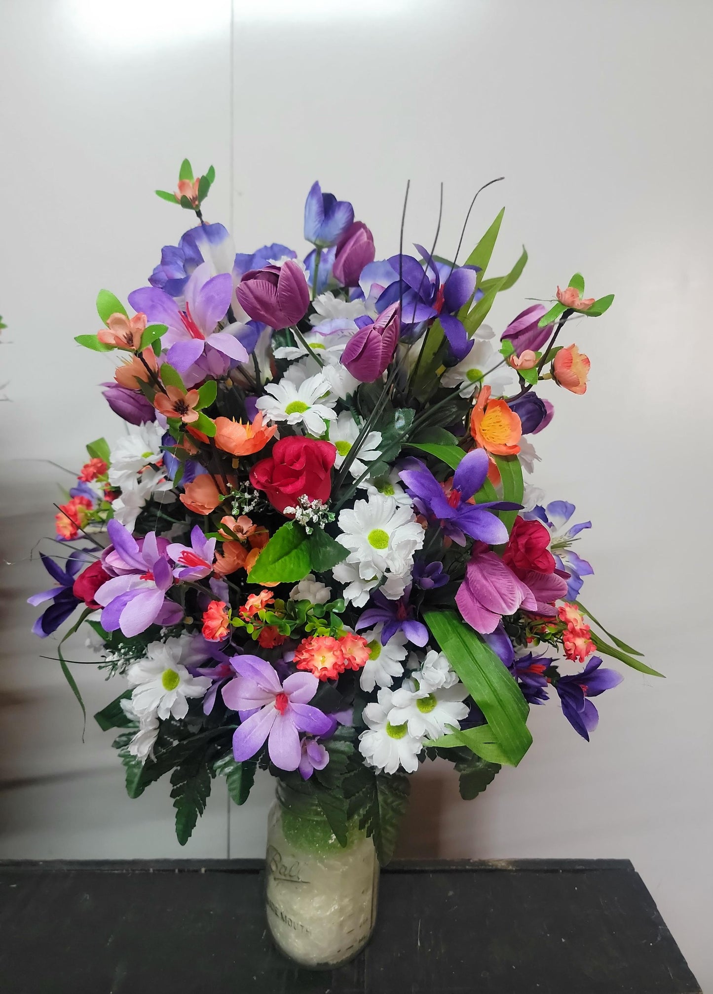 Extra Full Wildflower Vase for Grave, Cemetery Vase Flowers , Spring Cemetery Flowers,  Easter Decoration