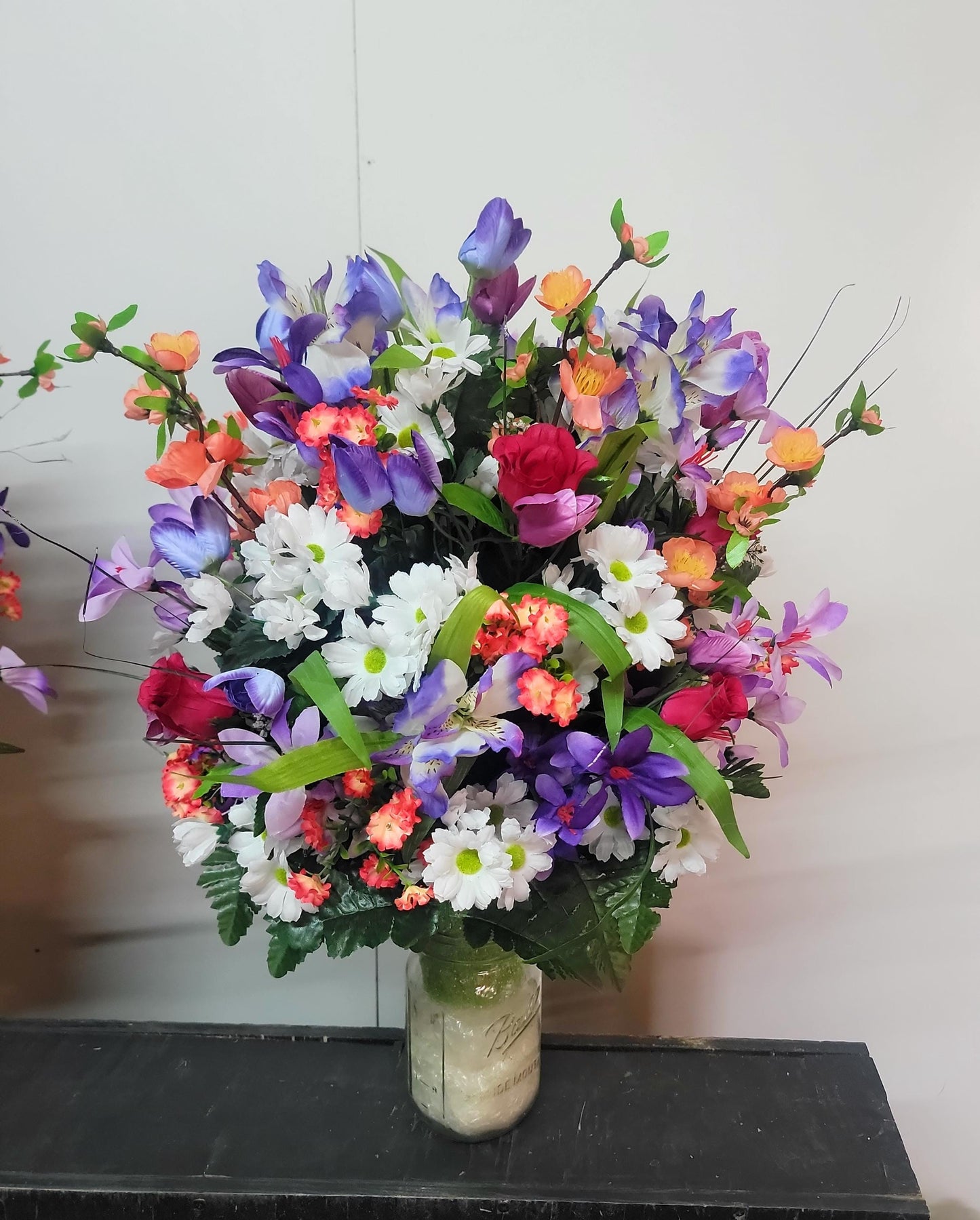 Extra Full Wildflower Vase for Grave, Cemetery Vase Flowers , Spring Cemetery Flowers,  Easter Decoration