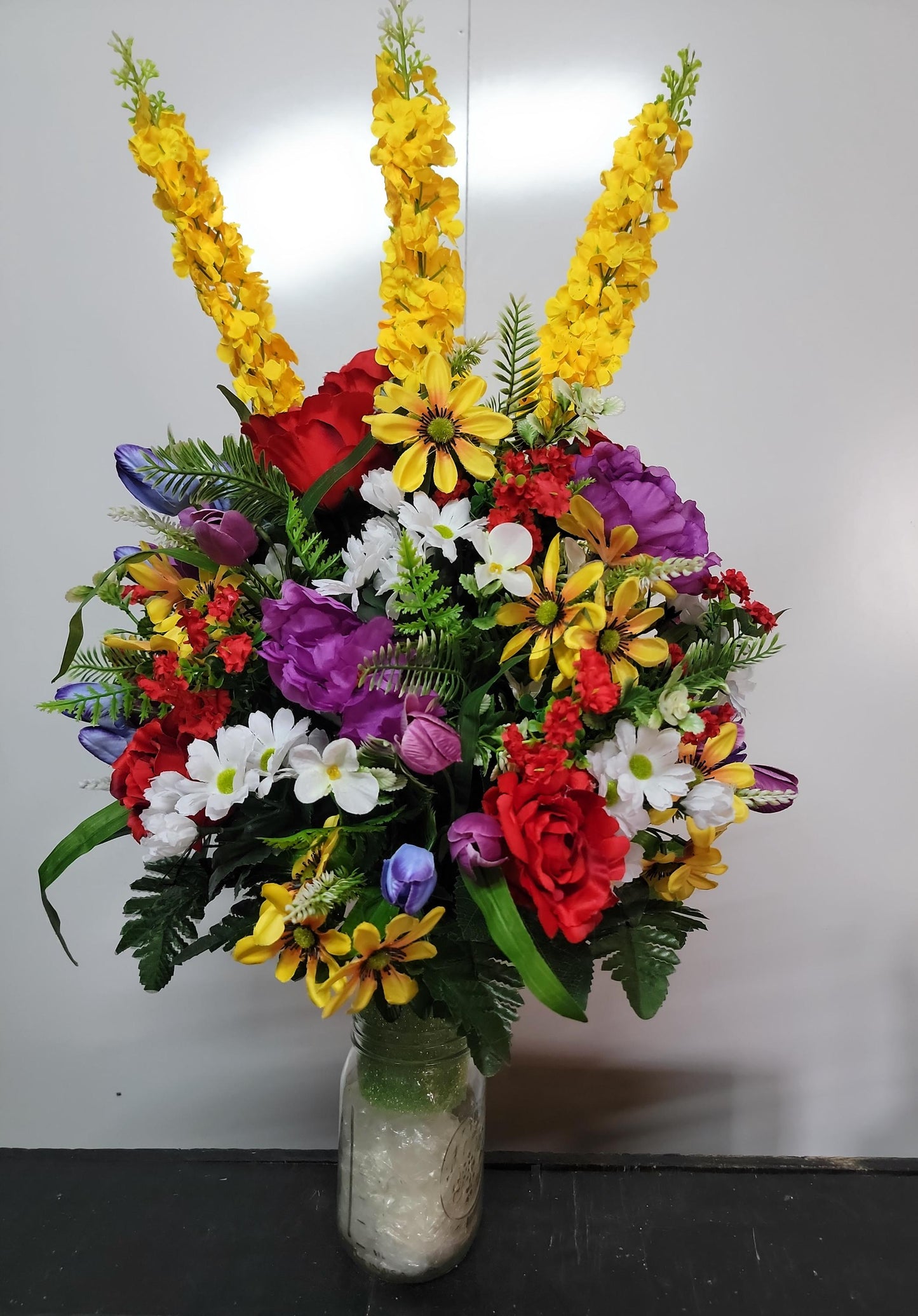 26" Large Wildflower Cemetery Vase Flowers Spring Memorial Flowers by Southern Edge Style Realistic Cemetery Faux Flowers