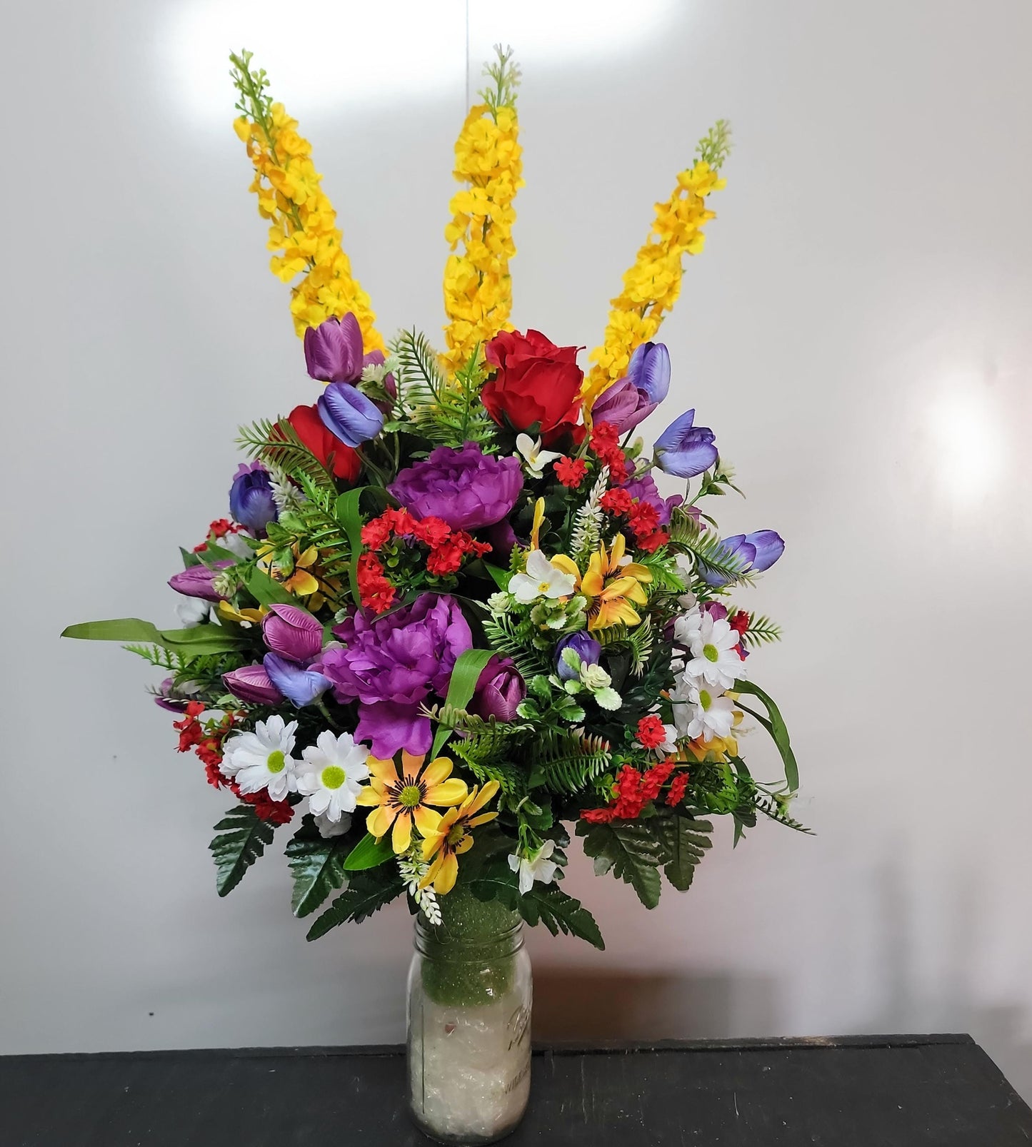 26" Large Wildflower Cemetery Vase Flowers Spring Memorial Flowers by Southern Edge Style Realistic Cemetery Faux Flowers