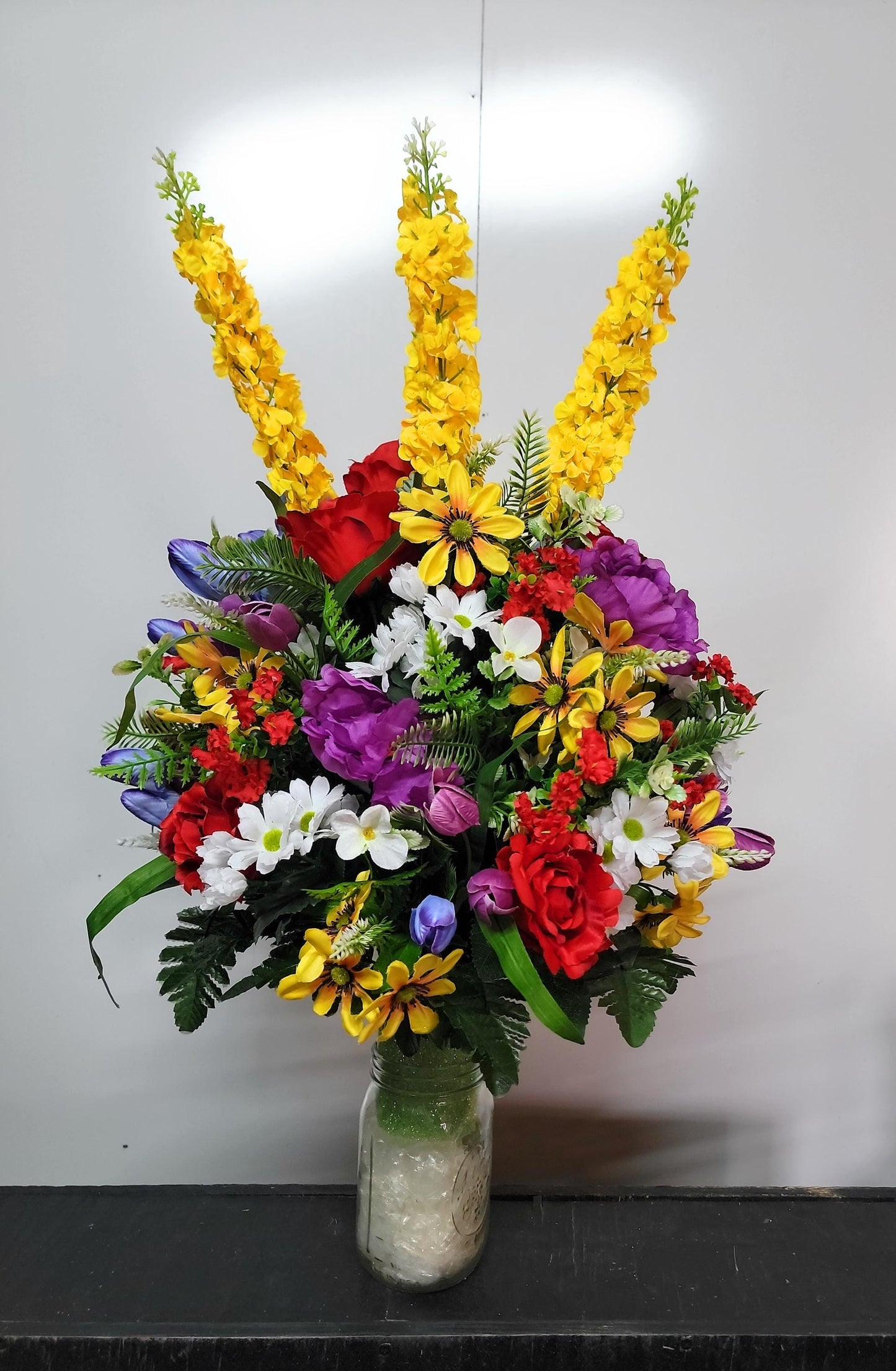 26" Large Wildflower Cemetery Vase Flowers Spring Memorial Flowers by Southern Edge Style Realistic Cemetery Faux Flowers