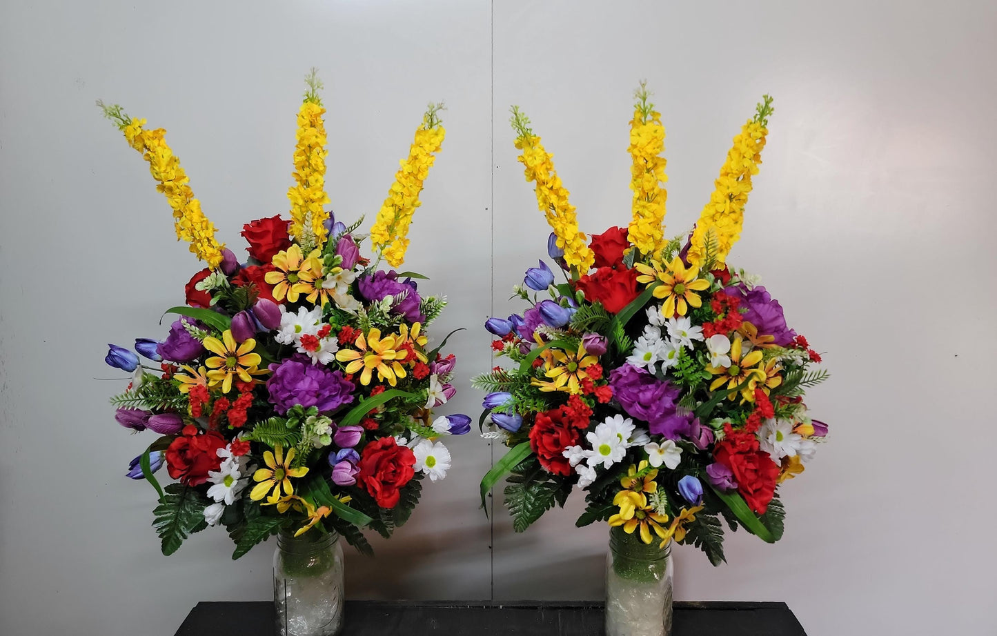 26" Large Wildflower Cemetery Vase Flowers Spring Memorial Flowers by Southern Edge Style Realistic Cemetery Faux Flowers