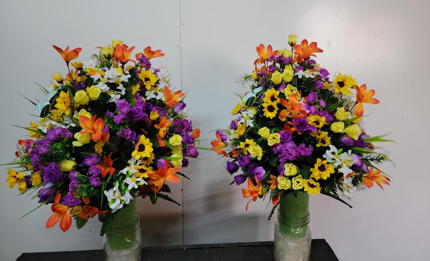 Wildflower Garden Butterfly Cemetery Flowers Vase Cone for 3-inch Vase  yellow purple Cemetery Vase Arrangement,  Cemetery Flowers Vase