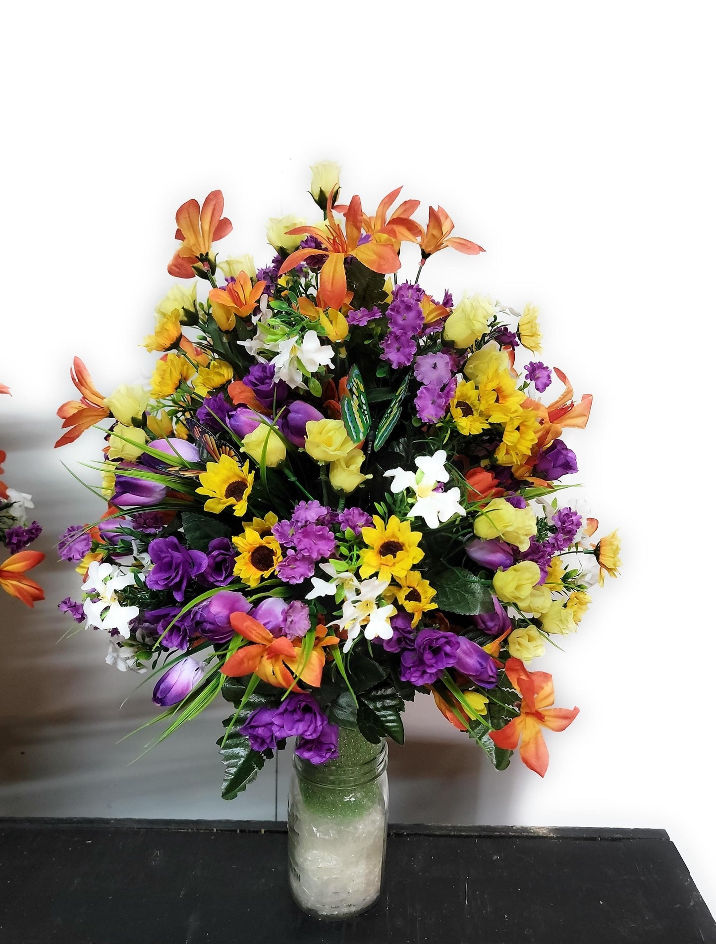 Wildflower Garden Butterfly Cemetery Flowers Vase Cone for 3-inch Vase  yellow purple Cemetery Vase Arrangement,  Cemetery Flowers Vase