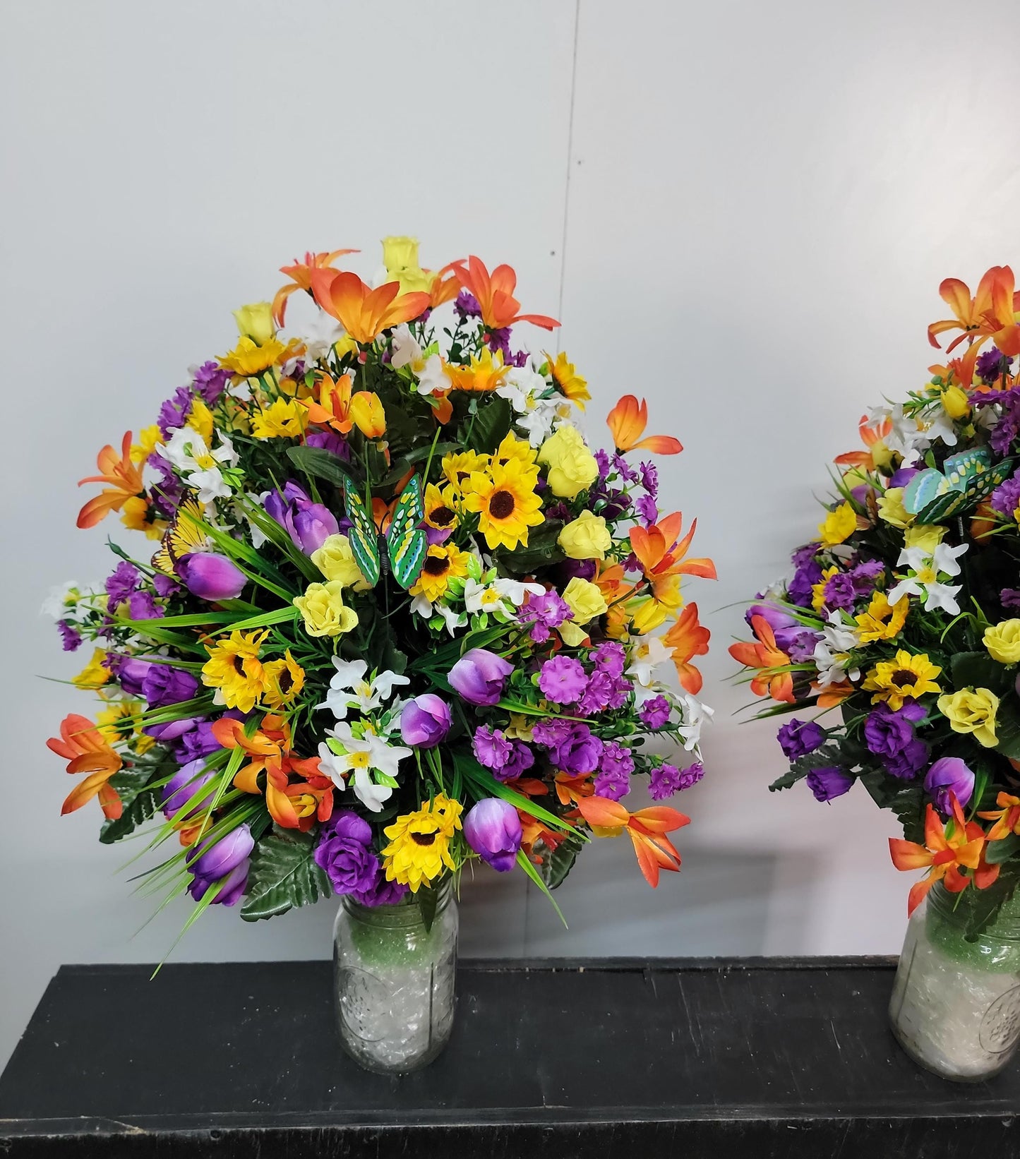 Wildflower Garden Butterfly Cemetery Flowers Vase Cone for 3-inch Vase  yellow purple Cemetery Vase Arrangement,  Cemetery Flowers Vase