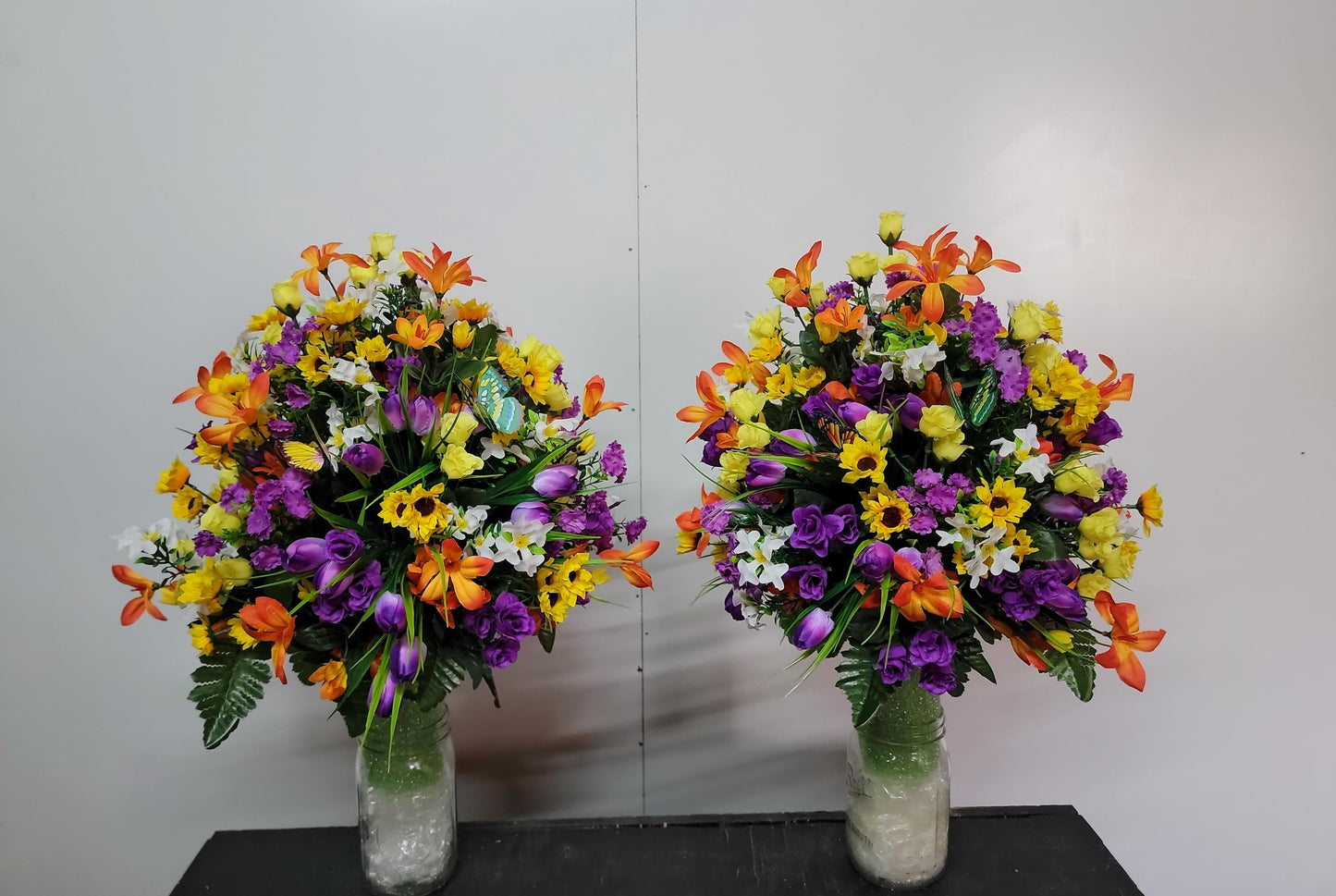 Wildflower Garden Butterfly Cemetery Flowers Vase Cone for 3-inch Vase  yellow purple Cemetery Vase Arrangement,  Cemetery Flowers Vase